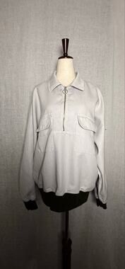 AYR The Sideliner Pullover Jacket Cotton Linen Half Zip Light Gray/Olive Trim
M